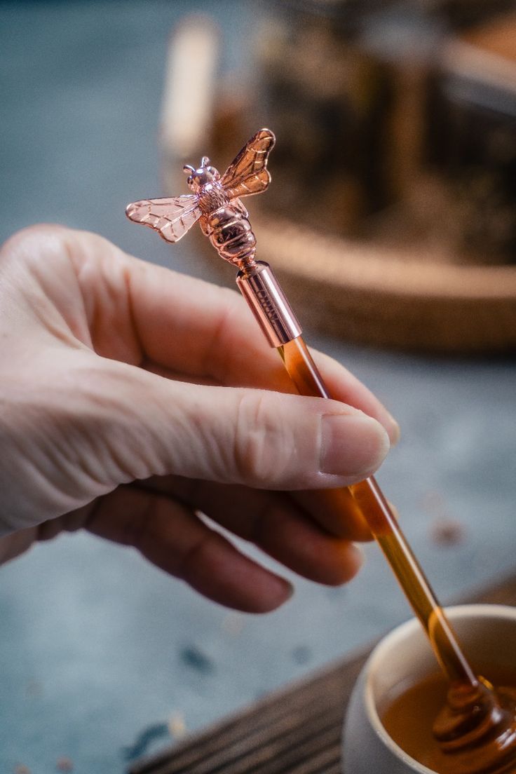 Glass Honey Dipper with Bee Head
