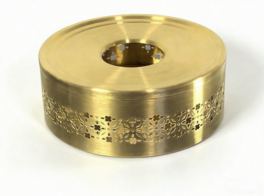 Hana Tea Warmer in Gold with decorative detailing, designed to maintain tea temperature using a standard tealight candle.