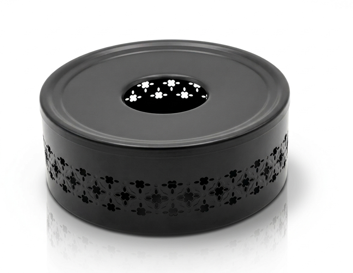 Hana Tea Warmer in Black with decorative detailing, designed to maintain tea temperature using a standard tealight candle.