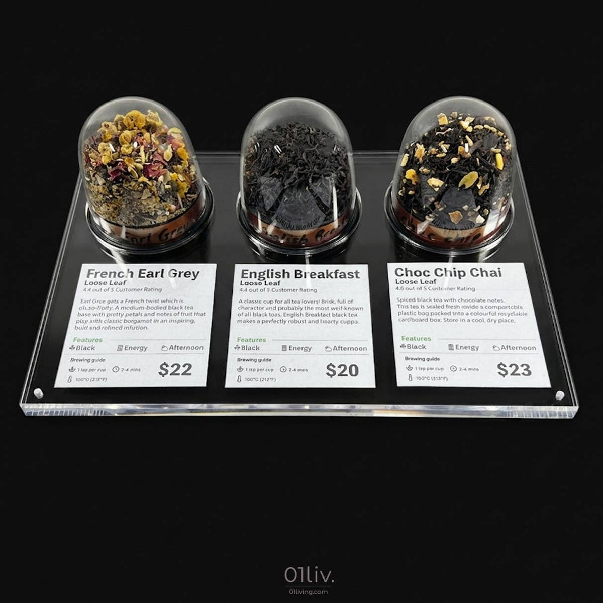 Aroma Scent Cup (3) + Acrylic Base - Loose Leaf Tea Display 