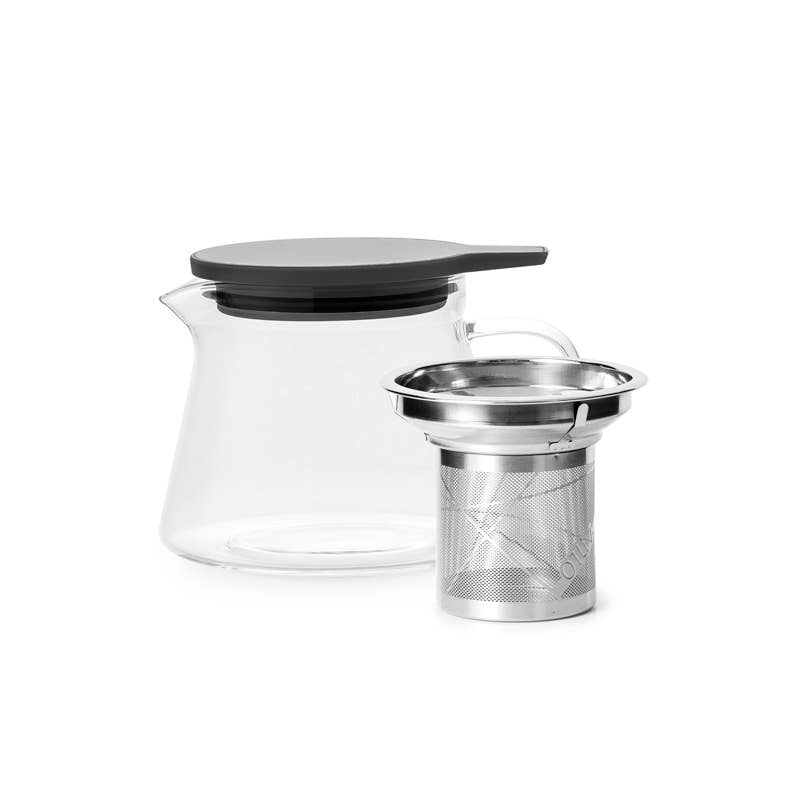 Desktop Glass Teapot 500ml with removable stainless steel infuser, crafted from borosilicate glass for brewing and serving loose-leaf tea with ease.
