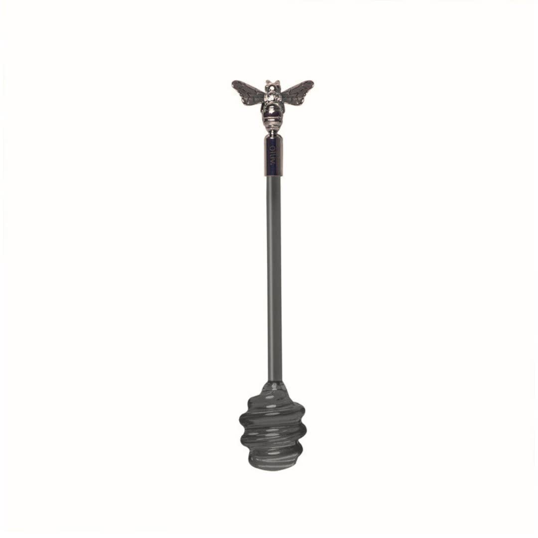 Mielia™ Glass Honey Dipper - Black - with bee-inspired accent, crafted from borosilicate glass with spiral grooves for smooth, controlled drizzling of honey and syrups.
