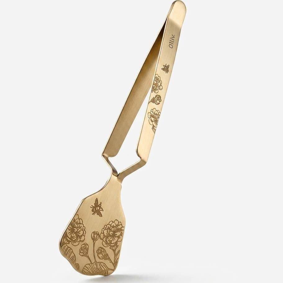 TenderPress™ Gentle Tea Bag Squeezer in premium gold-finished stainless steel, designed to gently press tea bags while reducing drips and keeping hands clean.
