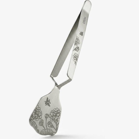 TenderPress™ Gentle Tea Bag Squeezer in polished silver stainless steel, designed to gently squeeze tea bags while keeping hands clean and reducing drips.