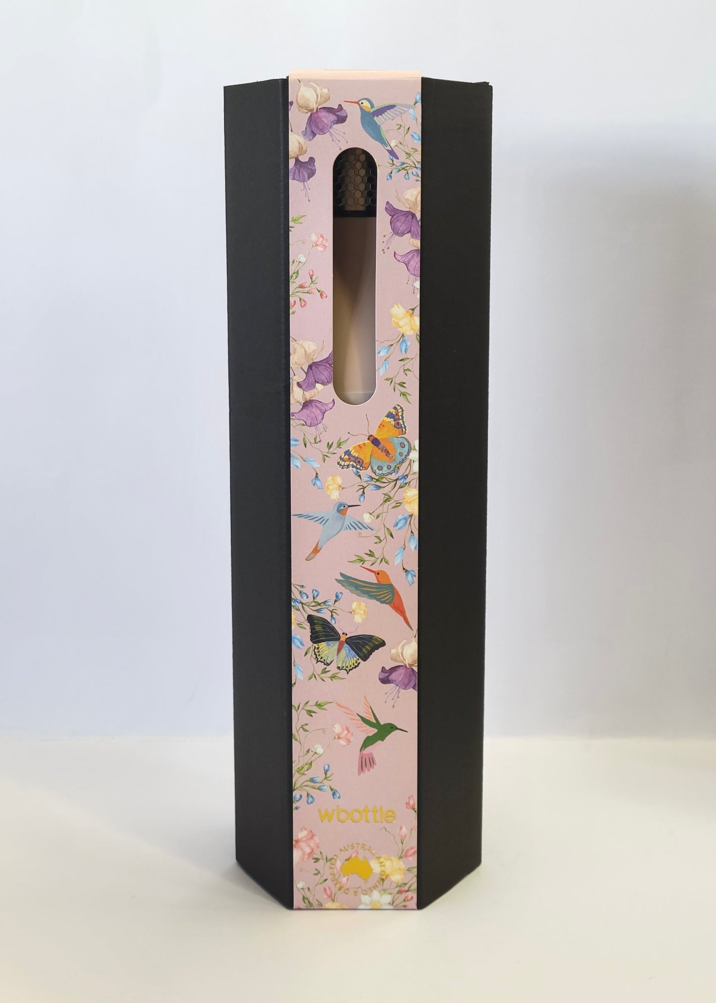Front view of Pink Hummingbird Thermal Tea Flask 500ml / 17oz retail packaging, showcasing the insulated tea flask and built-in tea infuser design.