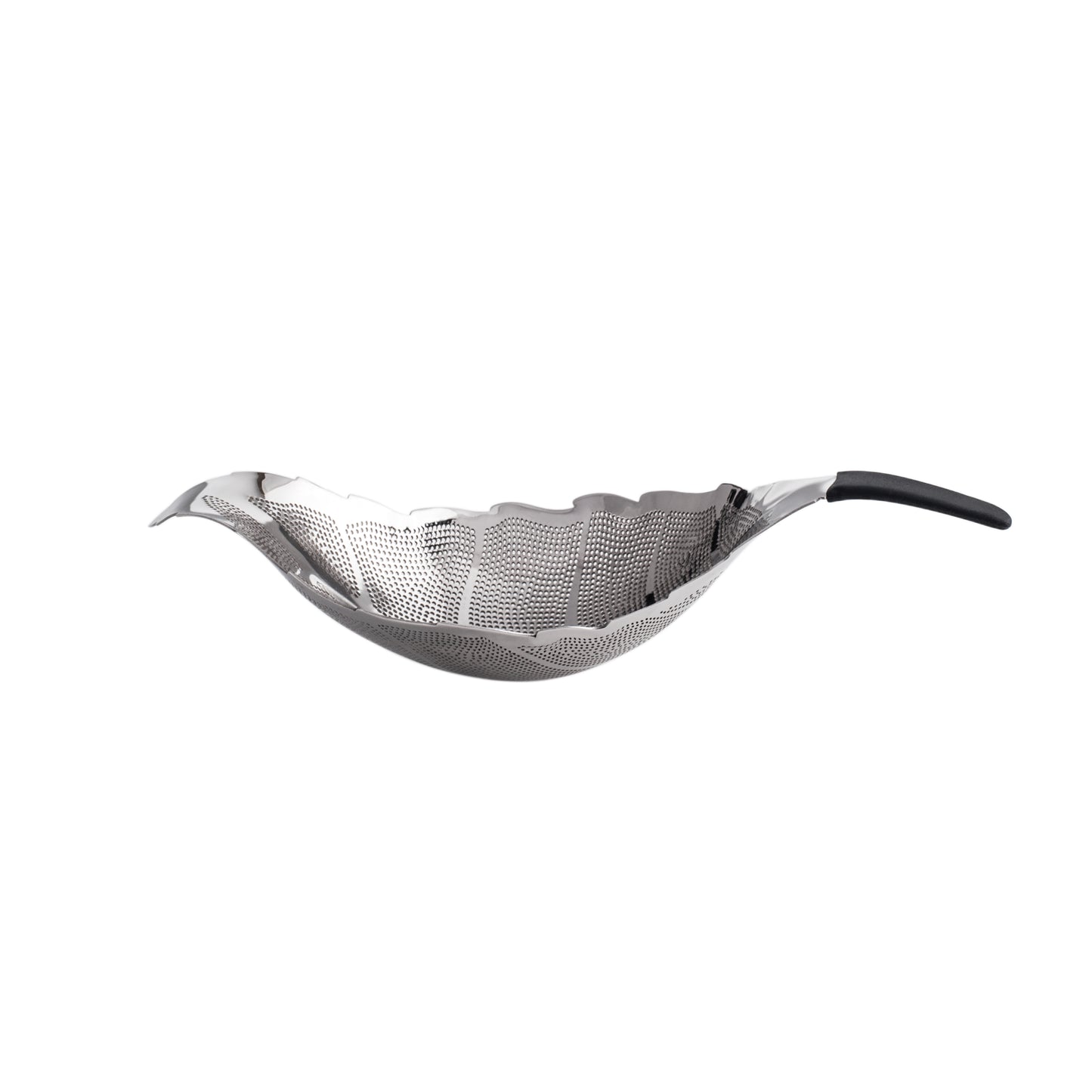 Slver Yezi™ Leaf Tea Strainer in leaf-shaped modern design, made from 304 stainless steel for filtering loose-leaf tea and sediment while pouring.
